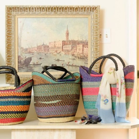 African Market Basket Small Wing Shopper Handmade - Picture 4 of 12